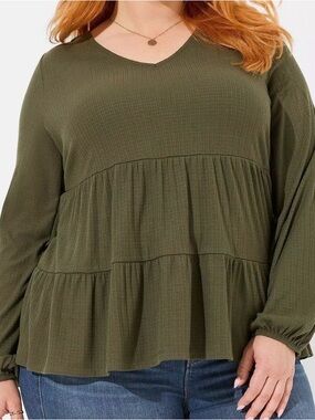 Torrid V-Neck Long Sleeve Tiered Top